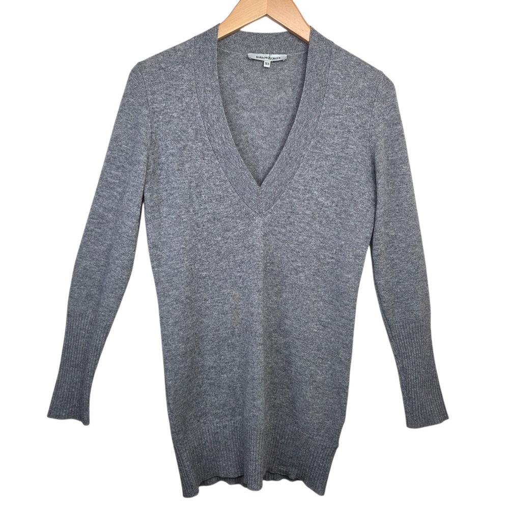 Barrow & Grove Womens Gray VNeck Cashmere‎ Knit Sweater Lightweight SZ XS Preppy